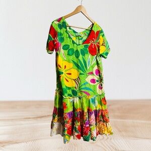 Jams World Vibrant Green Floral Dress Sz L Women
